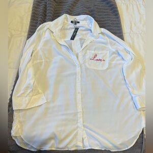 NWT Women's Velvet Heart White Button Down Shirt perfect for Valentine’s Day